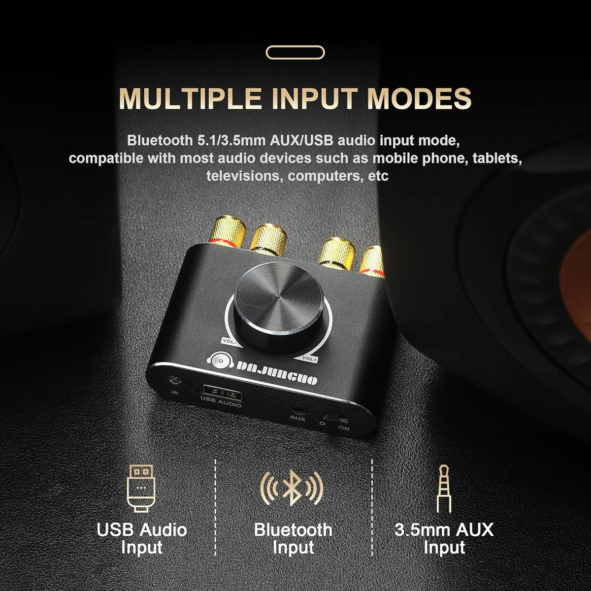 X100H 2.0 100W+100W TPA3116D2 Bluetooth5.1/USB/3.5mm Audio Amplifier Channel Power Amplifier,Supports AUX Input