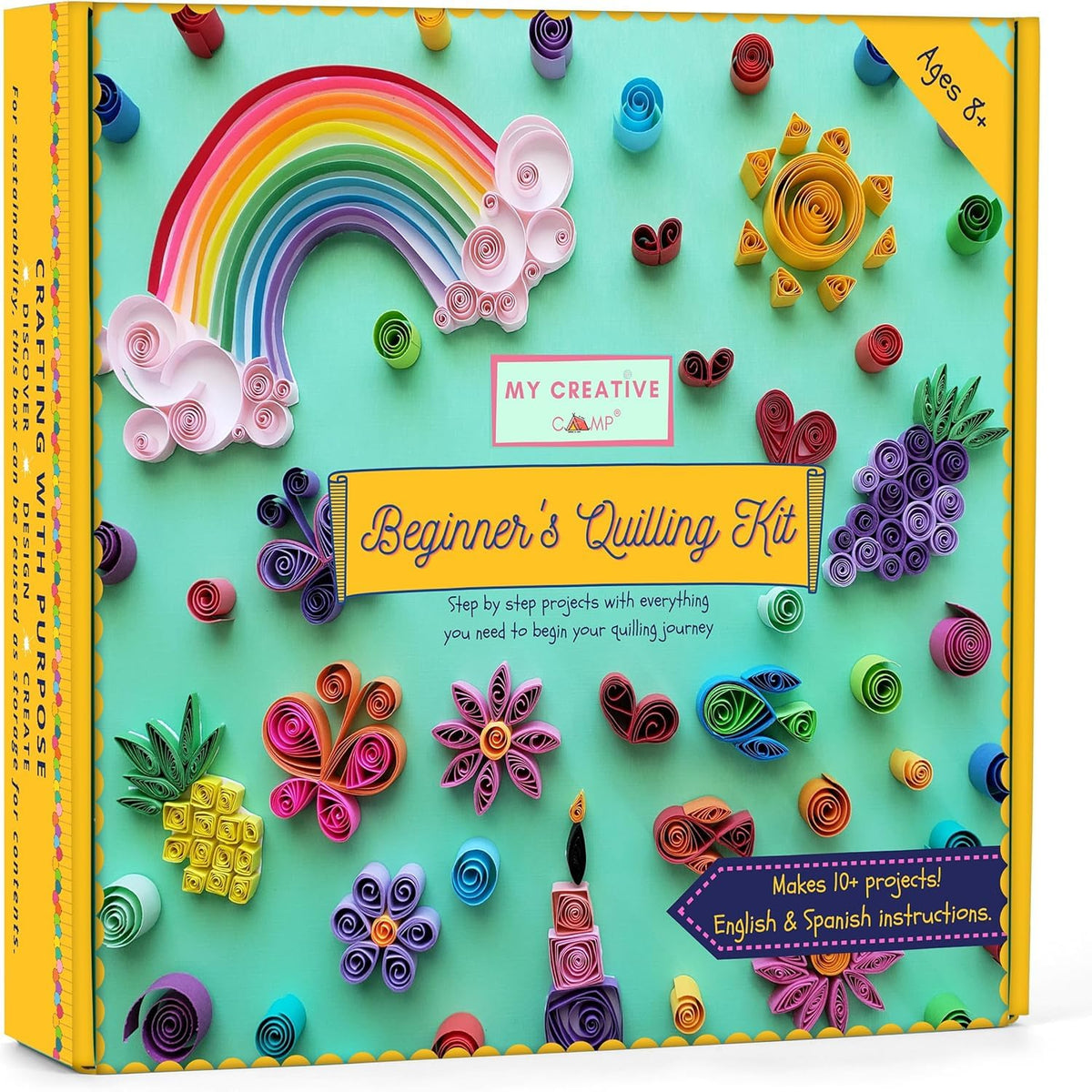 MY CREATIVE CAMP Beginner's Quilling Kit for Kids and Adults, DIY Craft Kit for Kids and Adults, Paper Quilling Kit for Beginners with Tools, Instructions & Storage Box, Makes 10+ Fun Projects