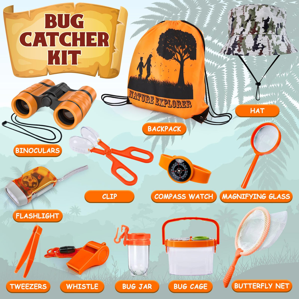 ESSENSON Bug Catcher and Kids Explorer Kit, Outdoor Bug Catching Explorer Adventure Kit with Binoculars, Summer Outdoor Toys for Kids Ages 4-8