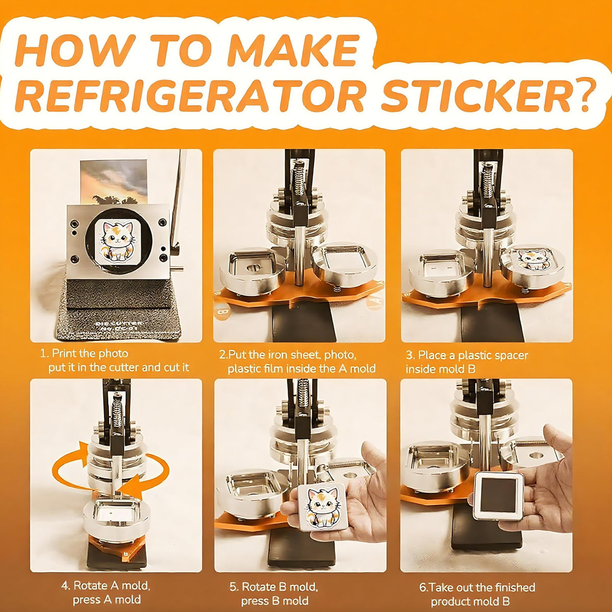 2X2in Square Fridge Magnet Maker Machine Kit, 50x50 mm DIY Photo Badge Refrigerator Sticker Press Machine with Paper Cutter, 200pcs Consumables, 100 Paper Photo