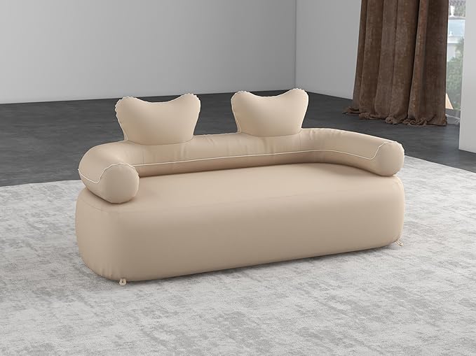 LUOOV Air Mattress Sofa Bed with Portable Air Pump,Folding Inflatable Sofa Camping Chair Couch Waterproof Outdoor Air Sofa Support 660 lbs for Camping Travel (Khaki Loveseat), Small Double
