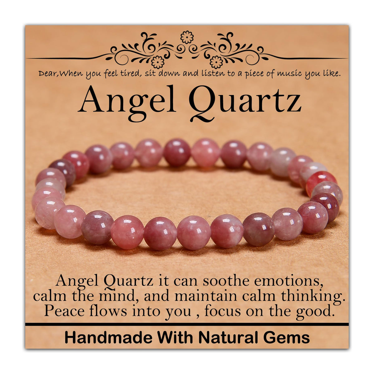 CHCCOYE 6mm Natural Healing Gemstone Bracelet Handmade Yoga Stretch Elastic Bracelet Stress Relief Crystal Jewelry for Men and Women (6mm,Angel Quartz)