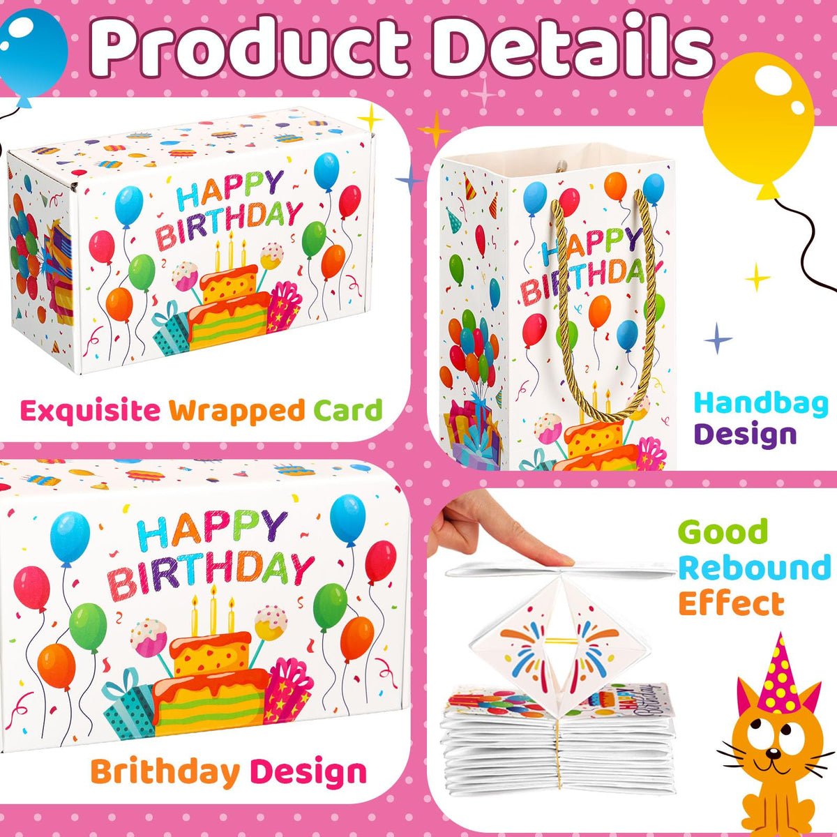 Tenceur 14 Pcs Happy Birthday Exploding Gift Box Set 12 Bounces Boy or Girl Folding Bouncing Gift Box Funny Pop out Money Cash Explosion Gift Box for Women Men Kids Birthday Party Gifts Favors