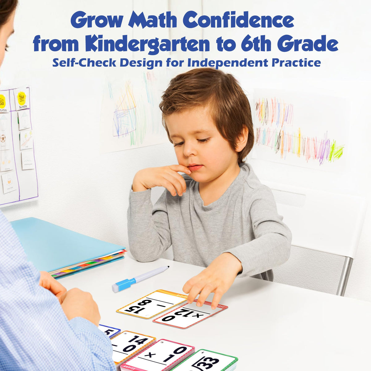 Gotoofun Multi Math Flash Cards, Addition, Subtraction, Multiplication & Division, Write & Wipe with Markers, Self - Checking Flashcards for Kids Grades 1-5 & Homeschool