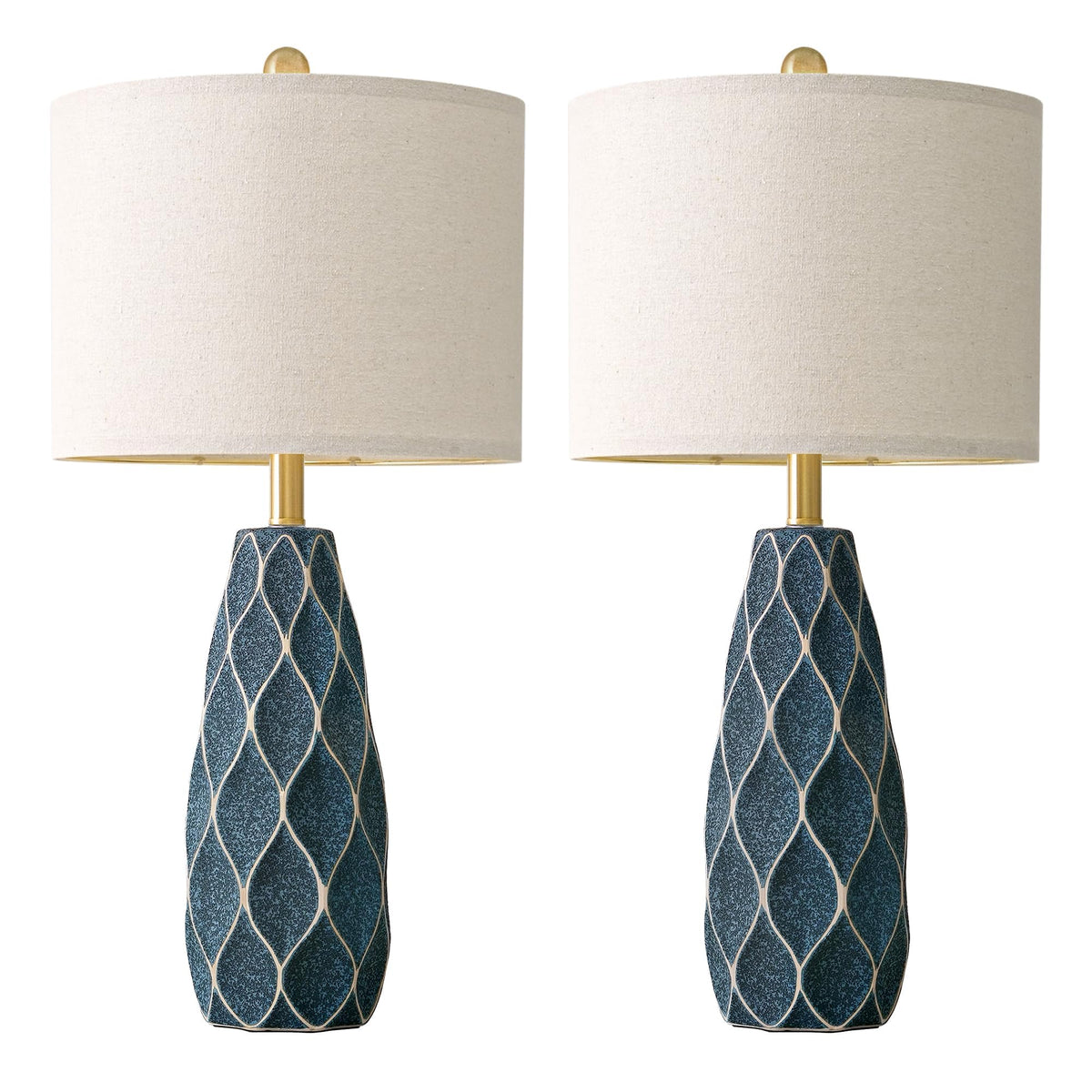 27.5" Ceramic Table Lamps for Living Room Bedroom Lamps Set of 2 Modern Boho Bedside Lamps Night Stands Farmhouse Vintage Large Nightstand Lamp Reading Light Home Office Dorm Desk Deco Gifts, Blue