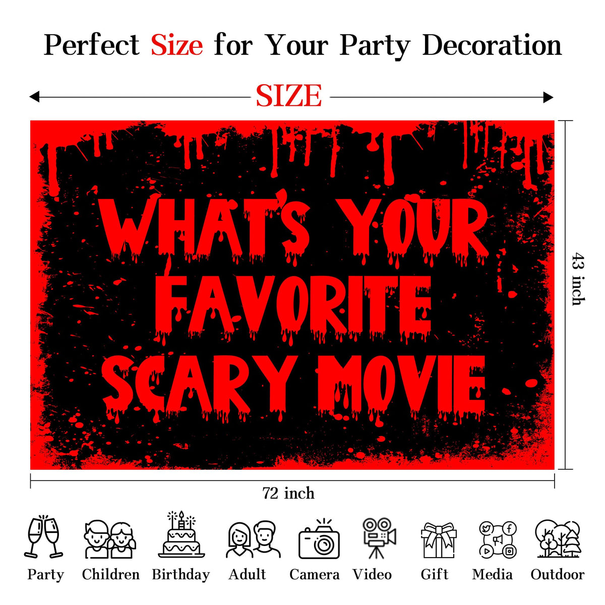 Scary Movie Backdrop Banner What's Your Favorite Scary Movie Horror Theme Decor for Scary Party Movie Night Party Halloween Costume Party Decorations Supplies 72x43in