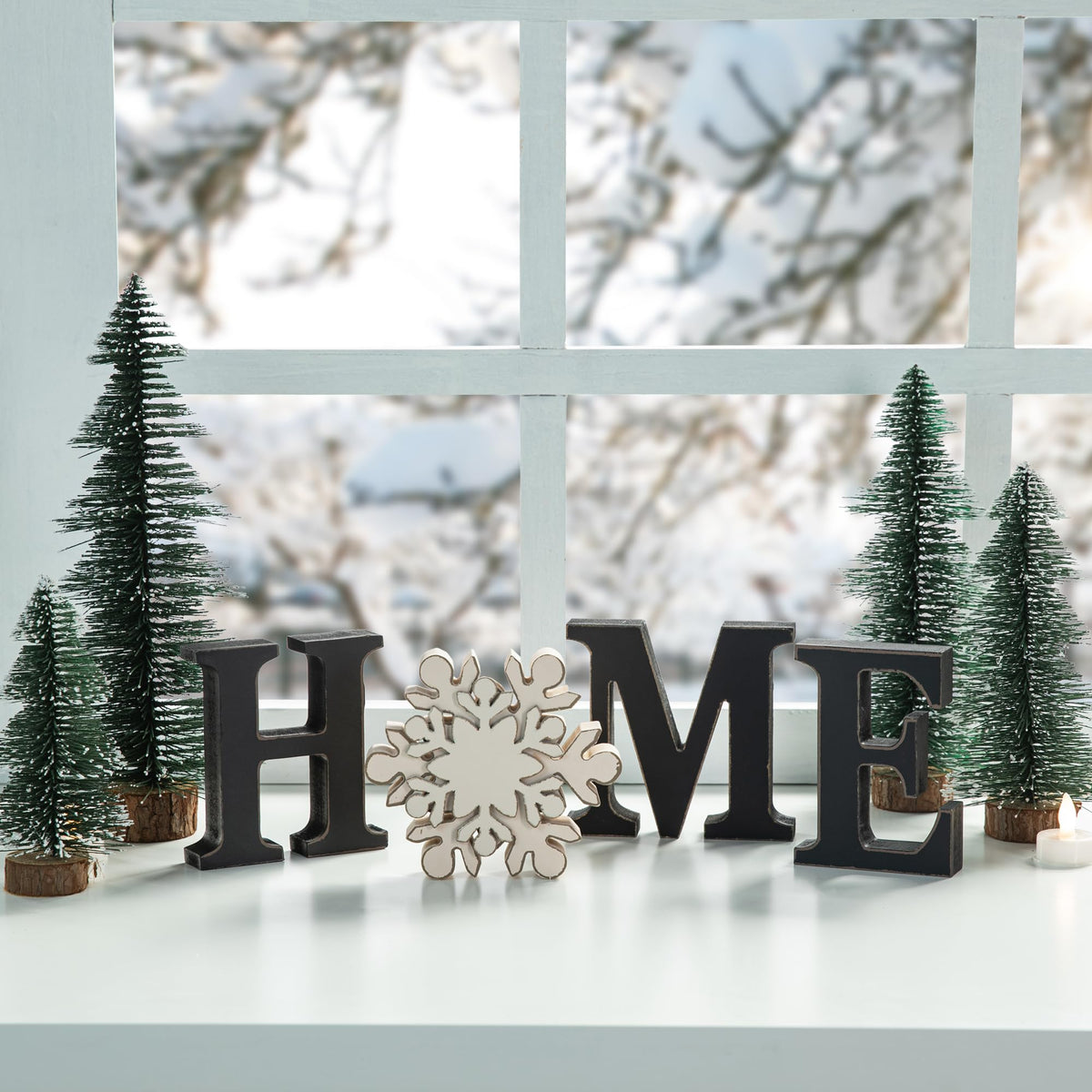 Glitzhome Interchangeable Home Table Signs with 13 Pcs Seasonal Icons, Wooden Changeable Home Sign for Holiday Decor, HOME Letter Sign Ornaments Set Interchangeable Holiday Decorative Shelf Blocks