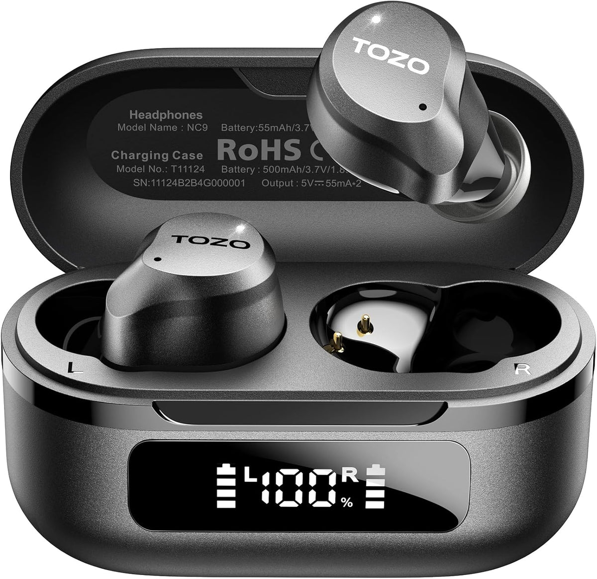 TOZO NC9 6 IPX8 5.3 60H 32 Hybrid Active Noise Cancelling Wireless Earbuds, Mics ENC Clear Call, Waterproof, in Ear