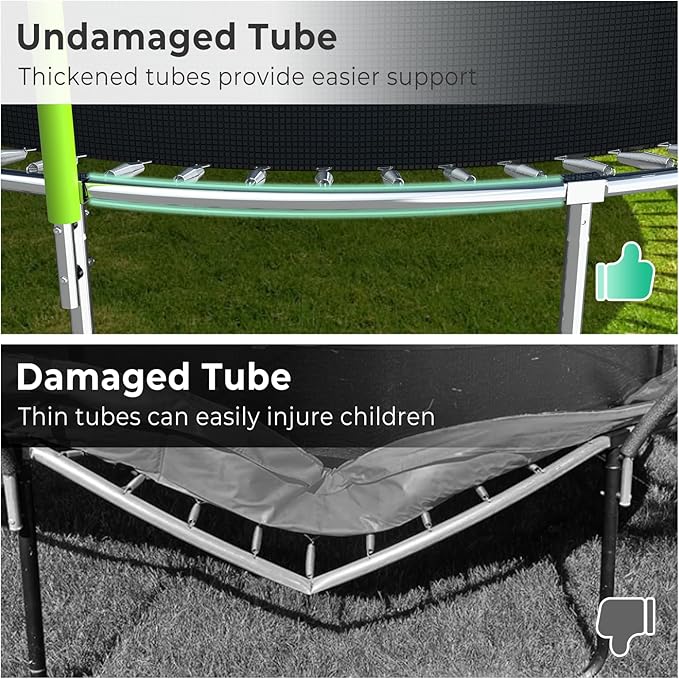 Upgraded 10/12/14/15/16FT Trampoline Outdoor, Large Kids Trampoline with Light, Stakes, Sprinkler, Backyard Trampoline with Basketball Hoop and Net, Capacity for 4-6 Kids and Adults