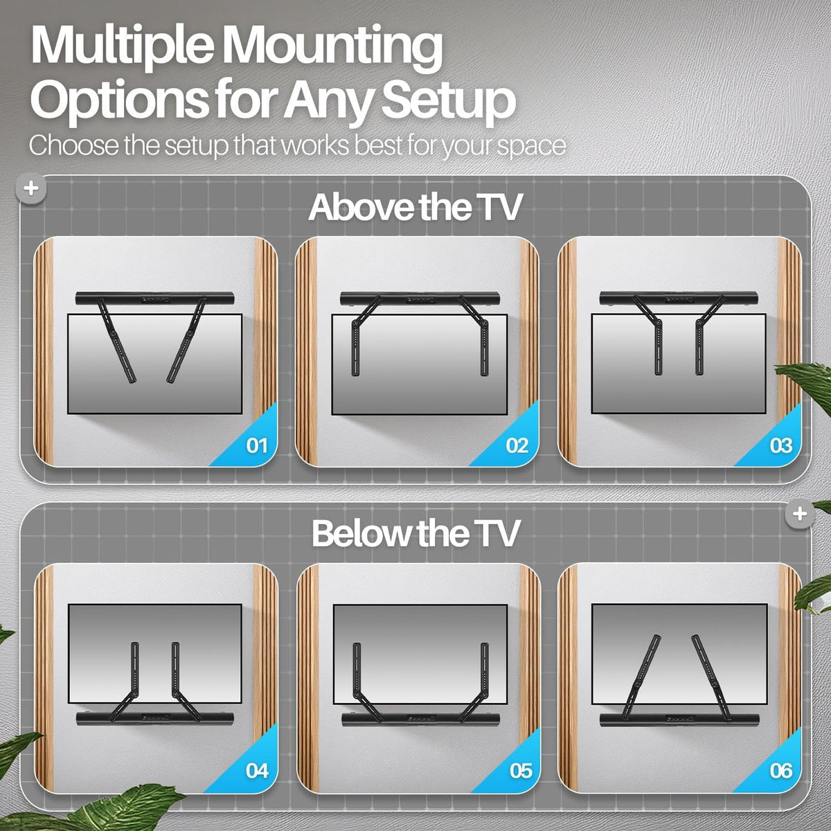 TNP Products 33 Lbs TNP Soundbar Mount Bracket Under TV or Above - Universal Sound Bar TV Mounting Kit with Adjustable