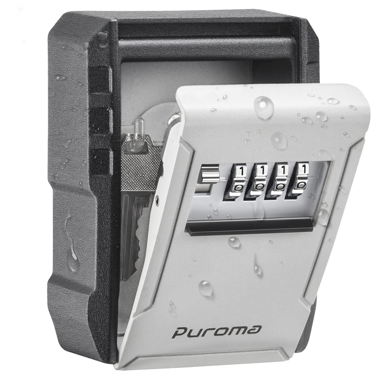 Puroma Key Lock Box with Key Hook, Resettable 4-Digit Combination, Waterproof Key Storage Security, Large Capacity Wall Mounted for House Keys, Realtors, Garage Spare Keys