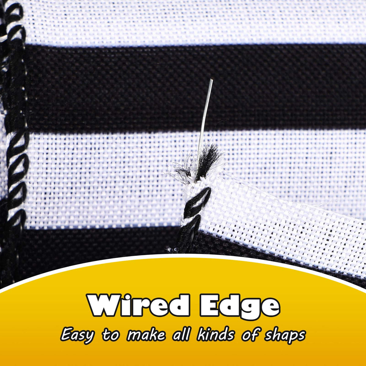 Chuangdi 2 Rolls 20 Yards 2.5 Inch Black and White Wired Ribbon Stripe Burlap Wired Ribbon for Gift Wrapping Craft Wreath Bows Fall Christmas Decor