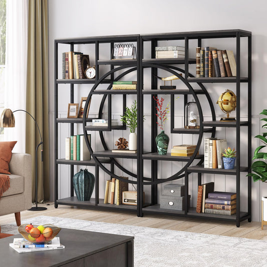 Tribesigns Bookshelf Industrial 5 Tier Etagere Bookcase, Freestanding Tall Bookshelves Display Shelf Storage Organizer with 9-Open Storage Shelf for Living Room, Bedroom, 2 Pack (Gray, 2 Pack)
