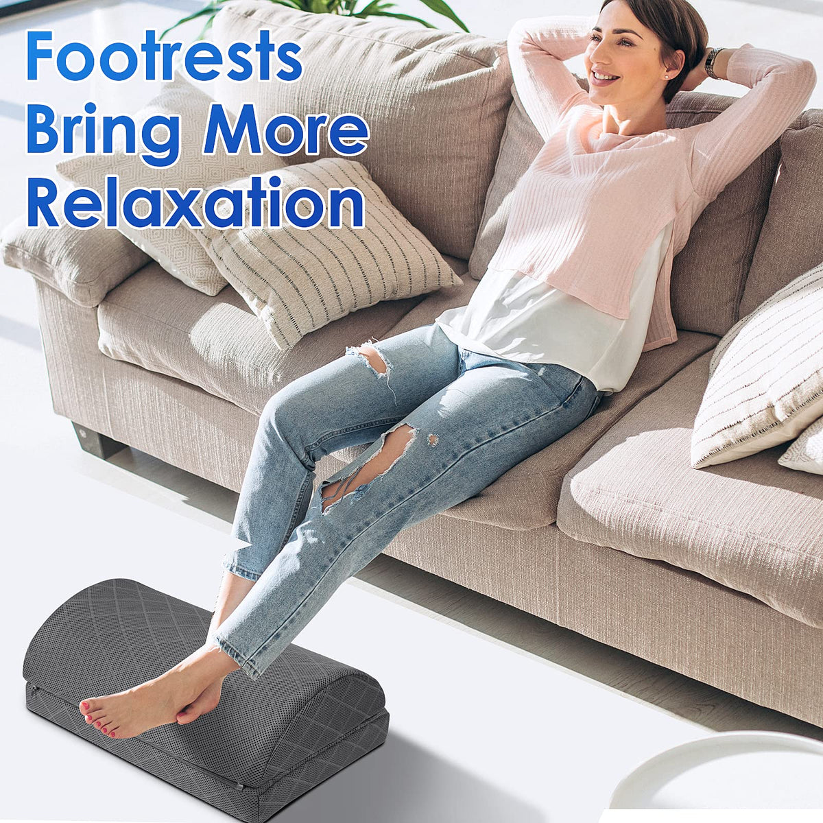 CushZone Foot Rest,Desk & Gaming Accessories,Foot Rest for Under Desk at Work,Comfortable Footrest with 2 Adjustable Heights & Removable Cover, Office Desk Accessories（Gray）