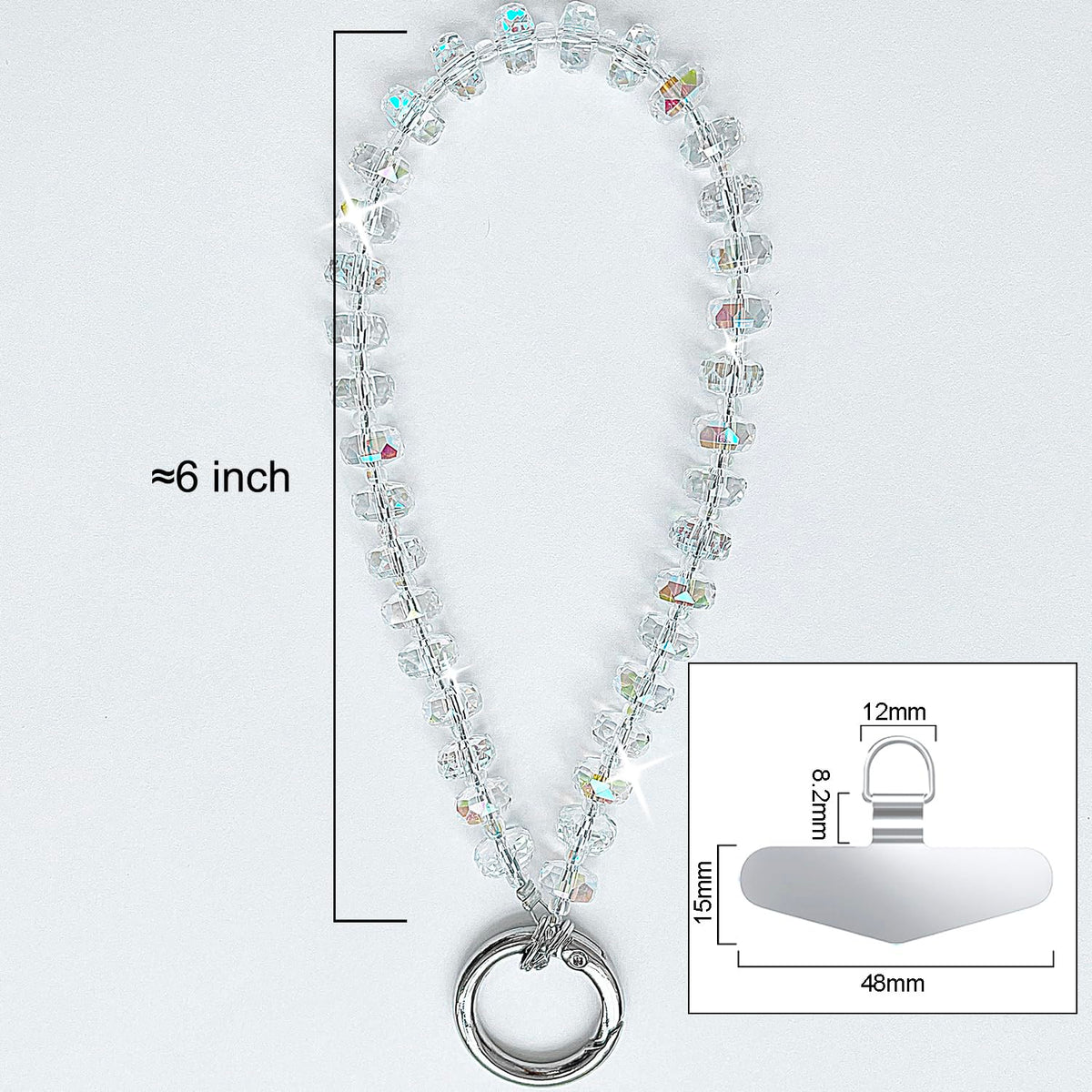 TENOC Beaded Phone Wrist Strap, Cellphone Lanyard Chain, Sparkling Wristlet Bracelet for Women, Clear