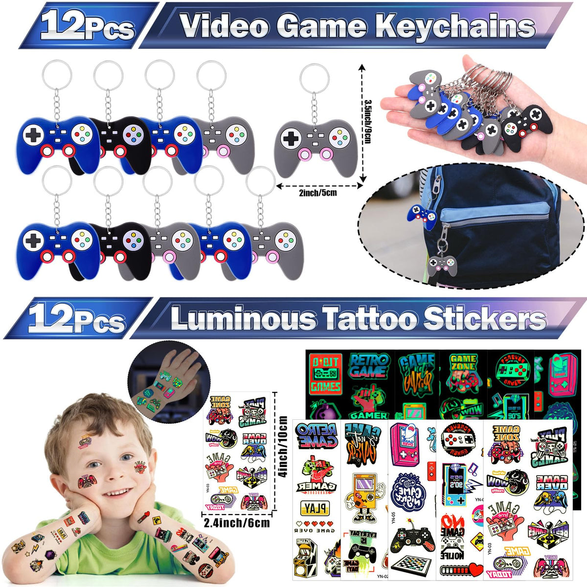 Mishopy 84Pcs Video Game Party Favors Birthday Supplies Kids Boys Invisible Ink Pen Notebook Silicone Bracelet Stamper Tattoo Sticker Gaming Toy Gift Bag Goodie Bag Stuffers Gamer Party Favors