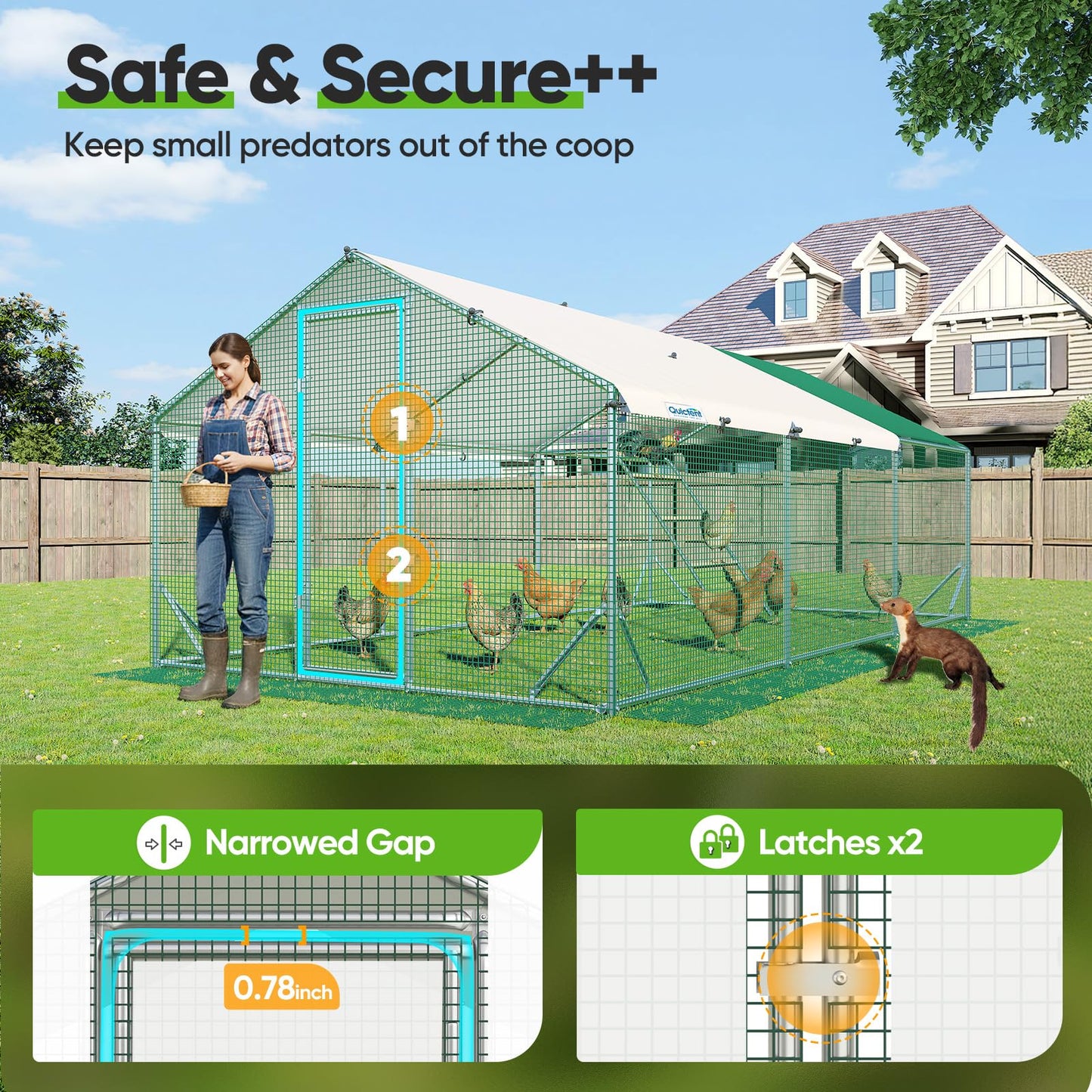 Quictent Advanced Series 18x9 ft Metal Chicken Coop Run with Climbing Ladder, Large Walk-in Outdoor Poultry Cage Heavy Duty Predator Proof Hen Duck Rabbit Farm Pen House, Waterproof Anti-UV Cover