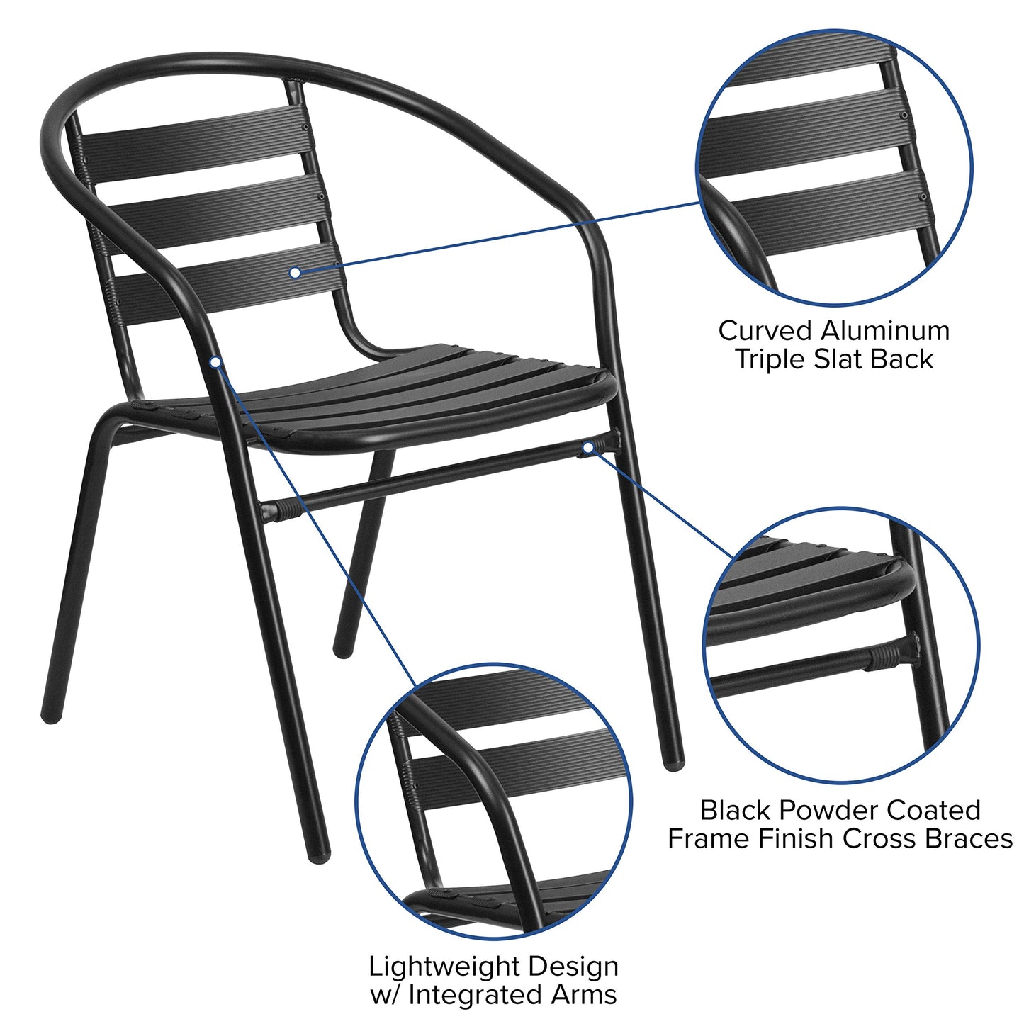 Flash Furniture TLH-ALUM-32SQ-017BK4-GG Lila 31.5'' Square Aluminum Indoor-Outdoor Table Set with 4 Slat Back Chairs, Black