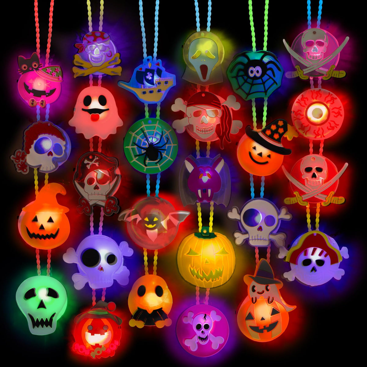 ArtCreativity Halloween Light Up Skull Necklaces - Pack of 26 - Spooky LED Set - Glow Necklaces for Trick or Treat Party Favors - Halloween Decoration Party Supplies