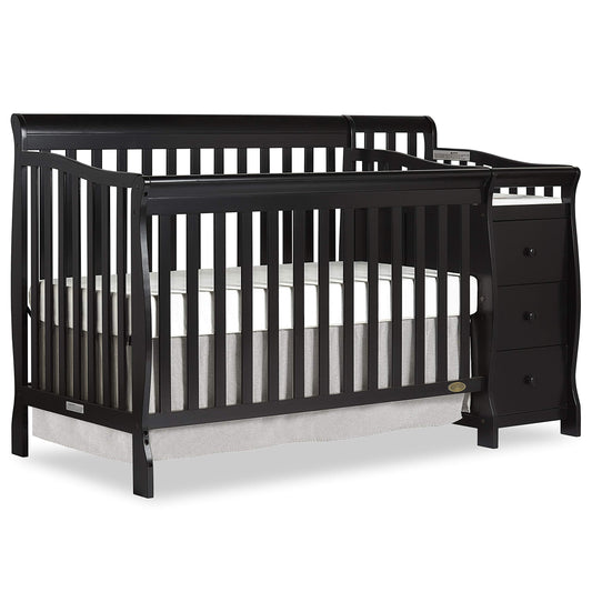 Dream On Me Brody 5-in-1 Convertible Full-Size Baby Crib & 3-Drawer Changer in Black, Pinewood, GreenGuard Gold & BSA, 1” Changer Pad, 3 Mattress Heights, Converts to Toddler & Full Size Bed