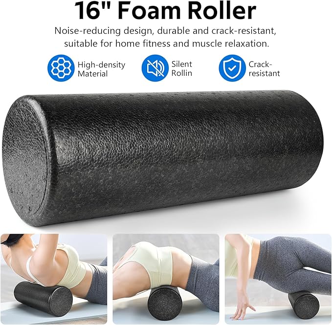 7 in1 Foam Roller Set for Deep Tissue Muscle Massager - High Density Back Roller, Muscle Roller Stick, Resistance Bands, Foot Massage Ball, Stretching Strap for Exercise, Whole Body Physical Therapy
