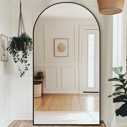 Antok Full Length Mirror, 44"x82" Floor Mirror with Stand, Hanging Mounted Mirrors for Bedroom, Living Room, Cloakroom, Dining Rooms, Black, Arched