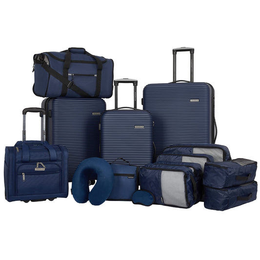 Travelers Club 14 Piece Riddock Luggage and Travel Accessories Set, Navy Blue