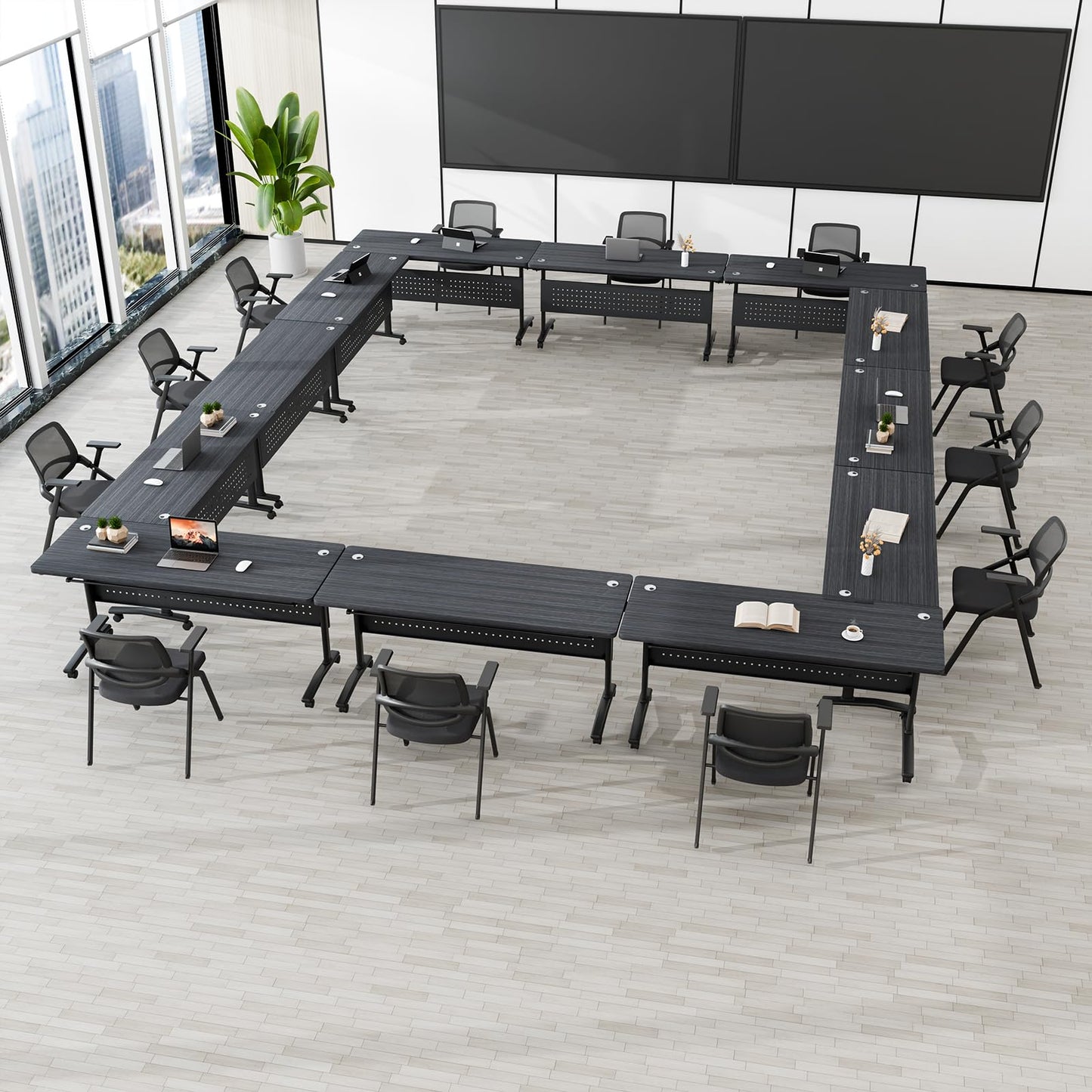 rzoizwko 4 Pack Folding Conference Table with Wheels,Heavy-Duty Flip-Top Foldable Conference Training Table System,Rolling Conference Room Tables for Office, Classroom Meeting Rooms