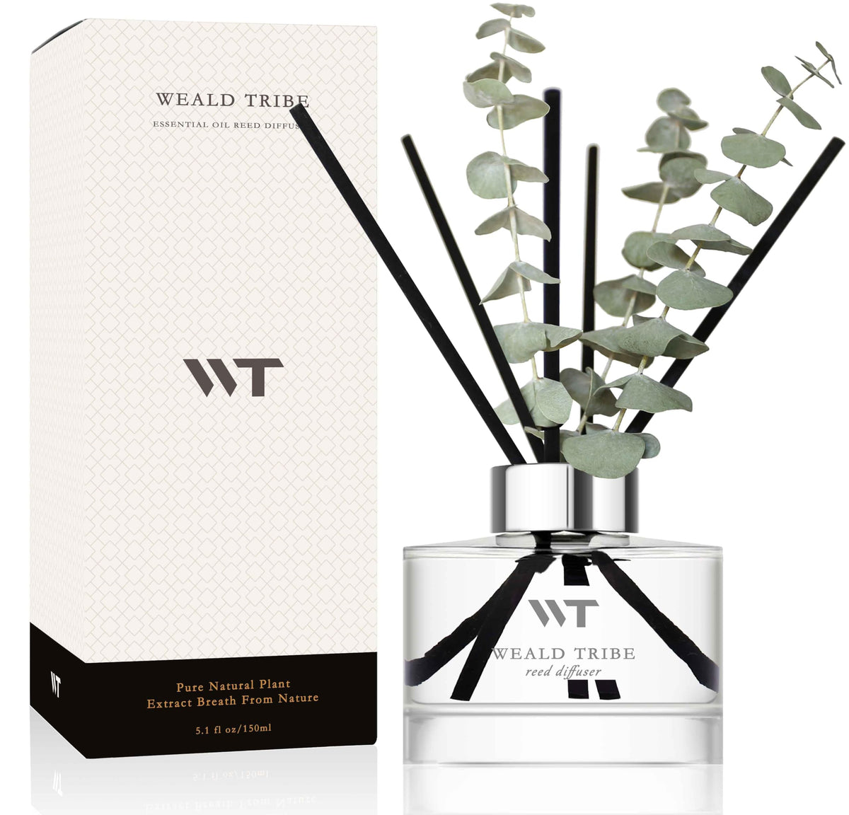 Flower Reed Diffuser Set Wild Eucalyptus Mint Scent for Bathroom Accessories Shelf Decor & Air Fresheners, Sticks Defusers with 5.1 fl oz Essential Oils & Leaves, House Bedroom Office Decor & Gifts