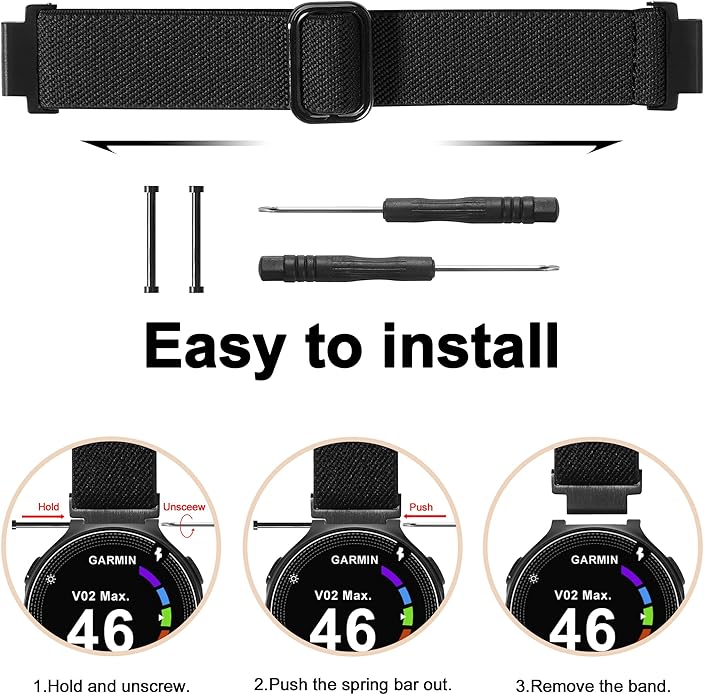 Elastic Nylon Watchband Compatible with Garmin Forerunner 235/220/230/620/630/735XT,Soft Adjustable Sport Stretchy Replacement Strap for Forerunner 235 Lite/Approach S20/S6/S5 Accessory