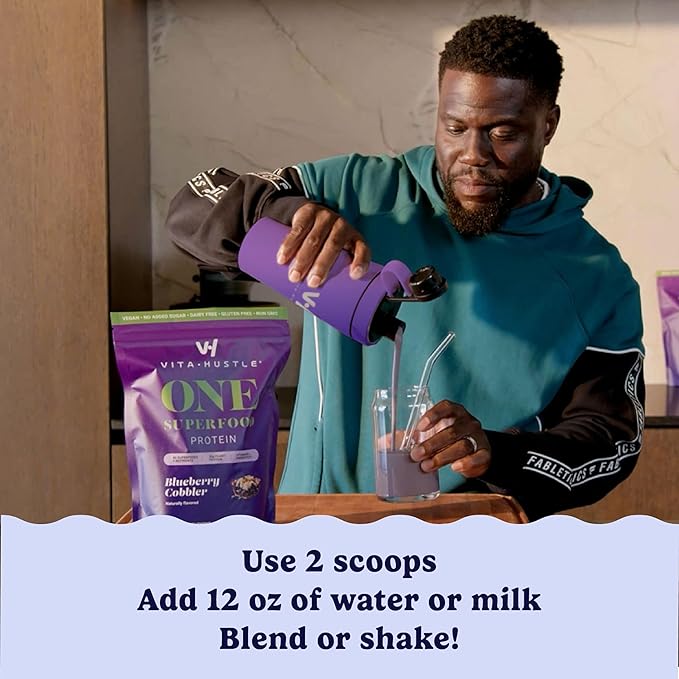VitaHustle ONE Meal Replacement Shake - Plant Based Protein Powder by Kevin Hart - Vegan, Meal Replacement Powder with Superfoods, Vitamins, Adaptogens & Probiotics - Blueberry Cobbler Flavor, 15 Servings