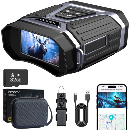 Night Vision Goggles - 4K Night Vision Binoculars with APP Control & GPS, Full HD Video & Photo Recording, Rechargeable Full Color Binoculars for Wildlife, Hunting, and Outdoor Adventures - Grey