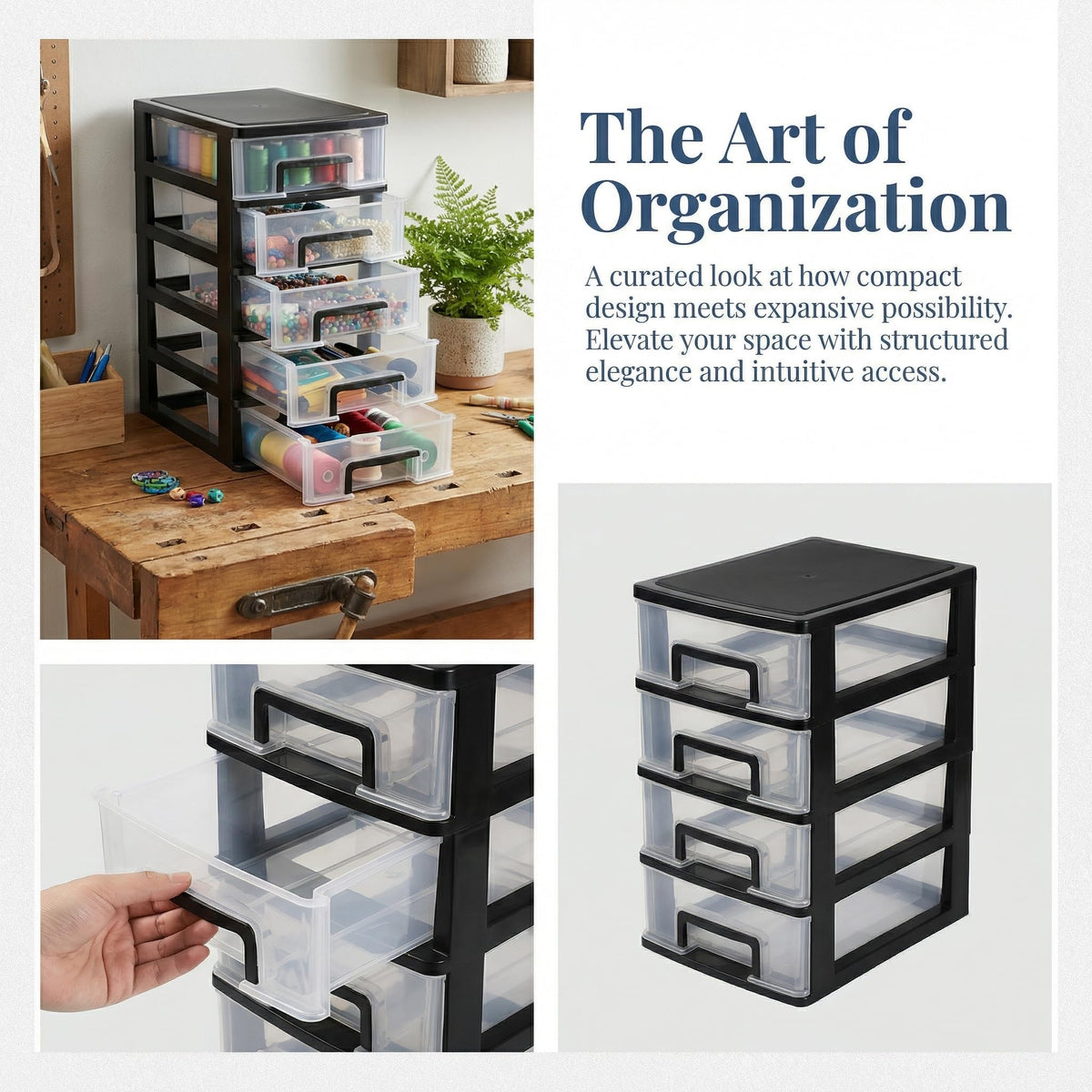 Cabilock 5 Drawer Plastic Storage Organizer Clear Desktop Drawer Storage Cabinet for Office Study Bathroom Craft Supplies