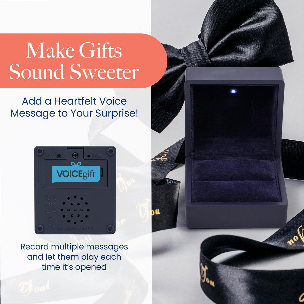 VOICEGIFT Ring Box Recordable Ring Box with LED Light, 60-Second Voice Recorder, Velvet Jewelry Gift Box for Proposal, Engagement, and Keepsake | Midnight Blue