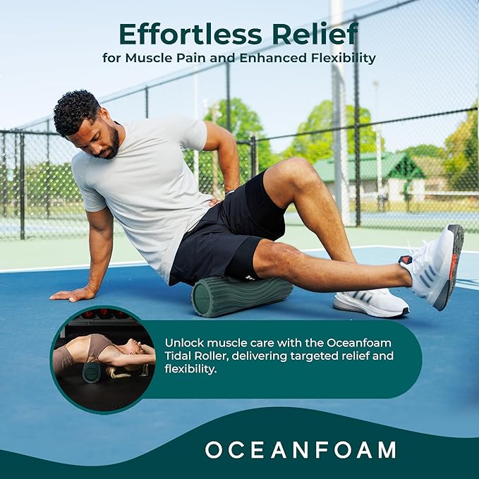 Oceanfoam Tidal Roller - Hunter - Muscle Massage Foam Roller for Back Pain & Stretching - Firm and Ergonomic Wide Wave Textured - Yoga, Athletics, & Wellness - Full Size, 20" x 5"