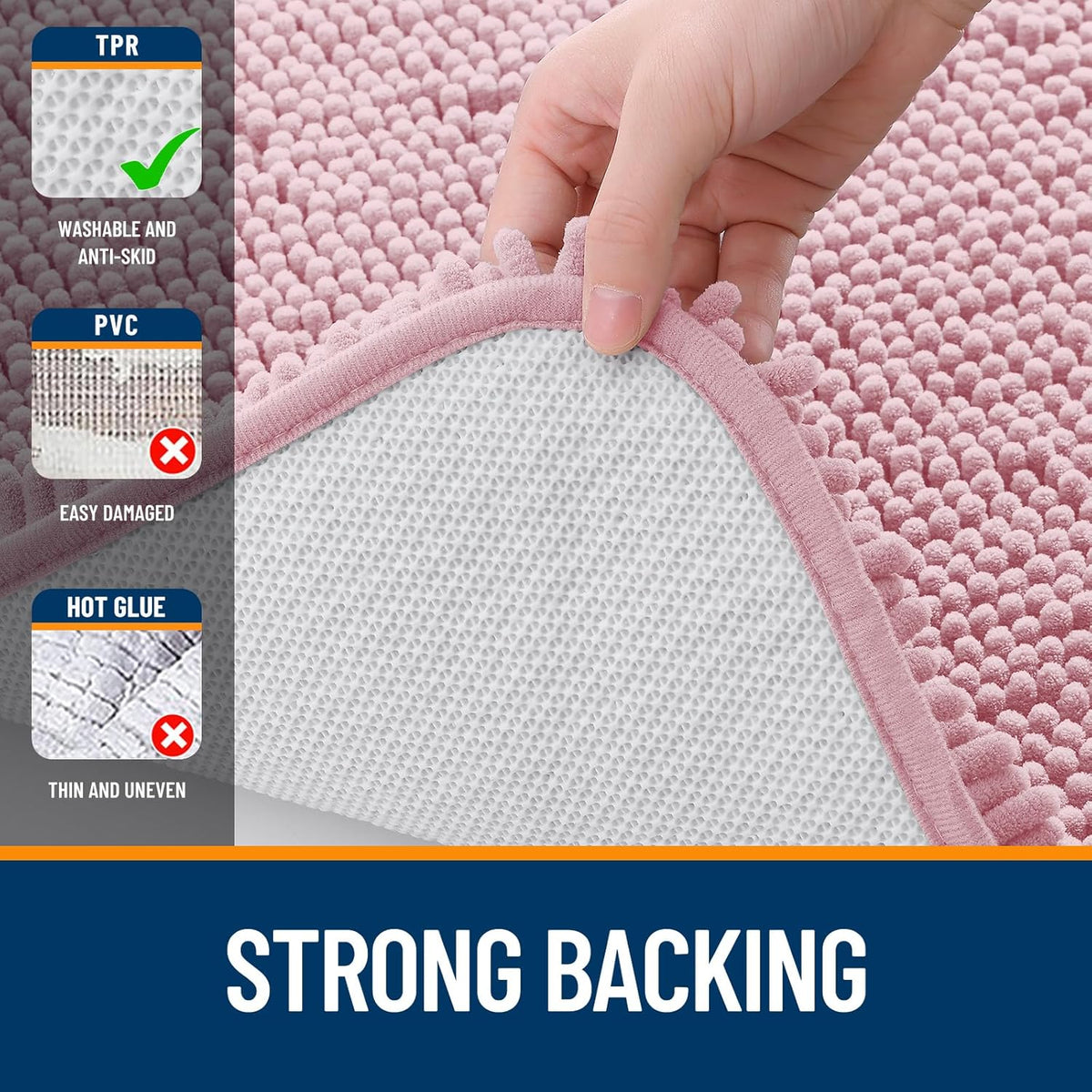 OLANLY Small Bathroom Rugs - Extra Soft Chenille Bath Mats | Quick-Dry, Machine Washable, Dusty Rose 24x16