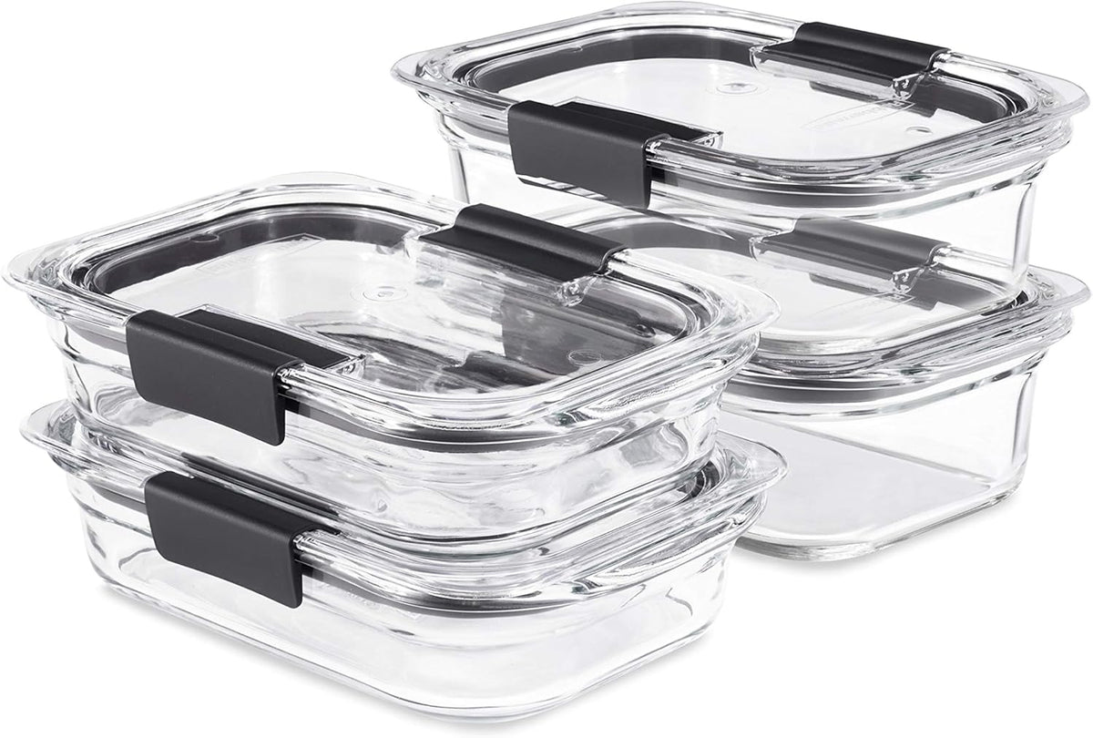 Rubbermaid Brilliance Glass Storage Containers - Set of 4 Medium 4.7-Cup Clear Food Containers with Lids