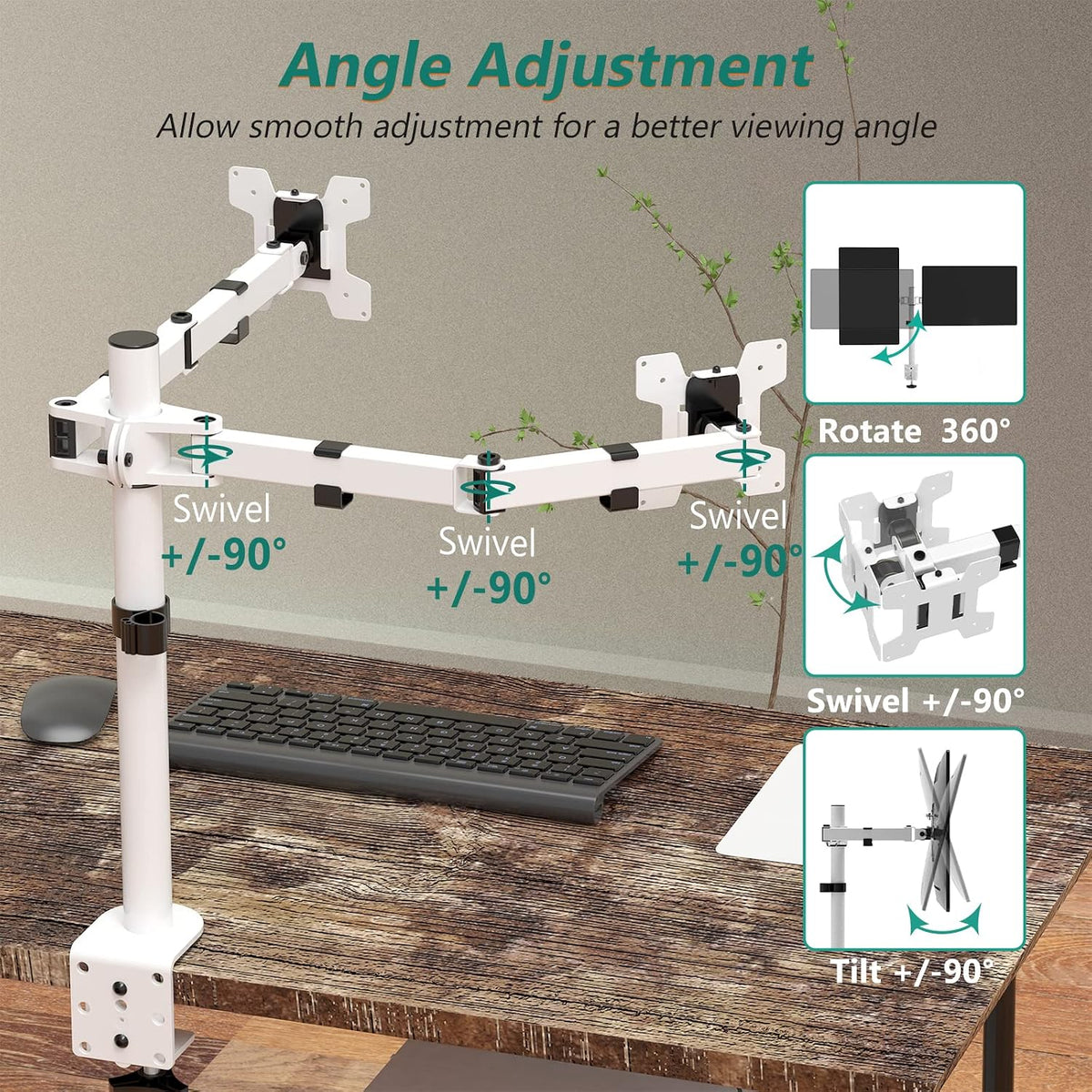 WALI 2 27 inch, 22 lbs. (M002-W), Mount Stand Fits Screens up to Weight Capacity per Arm White