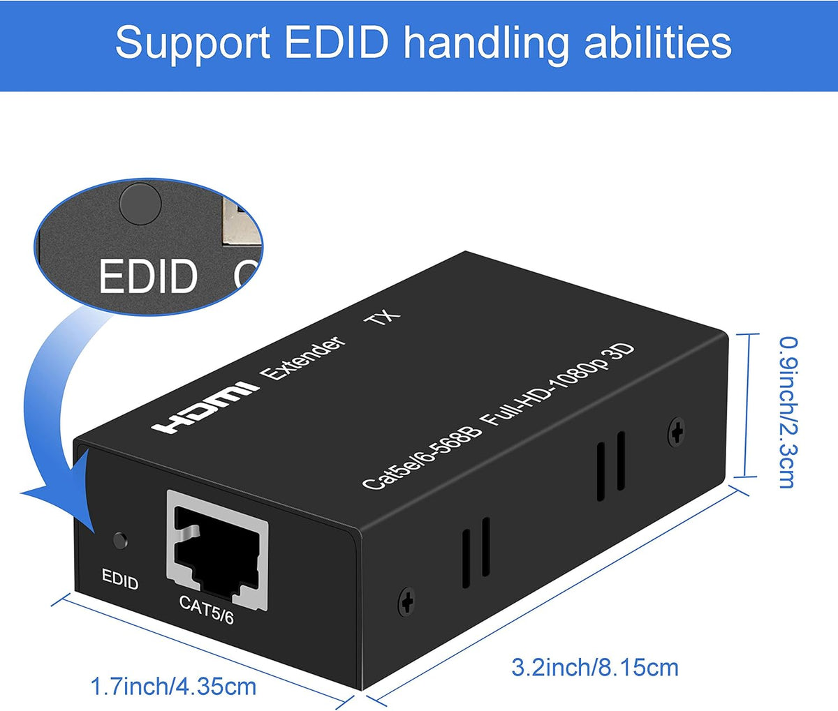 Cat5e/6/7 1080p 196ft 3D HDMI Extender Over Ethernet Up to HDMI Balun Sender Transmitter Receiver Support EDID and POC