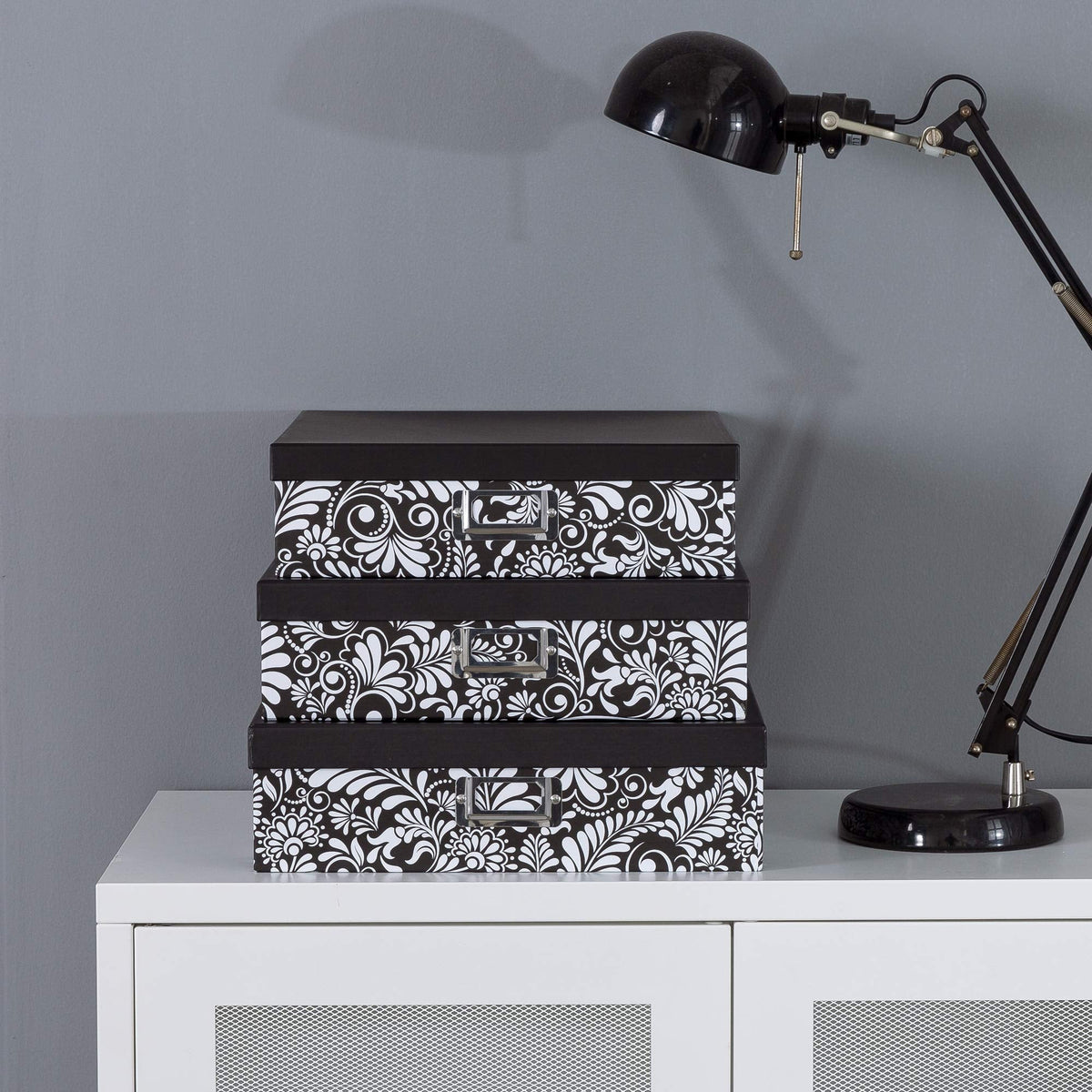 Soul & Lane Modern Botanical Decorative Cardboard Boxes with Lids, Set of 3 Black and White Floral Letter Storage for Documents, Memory Boxes for Keepsakes, Photos, Scrapbooks