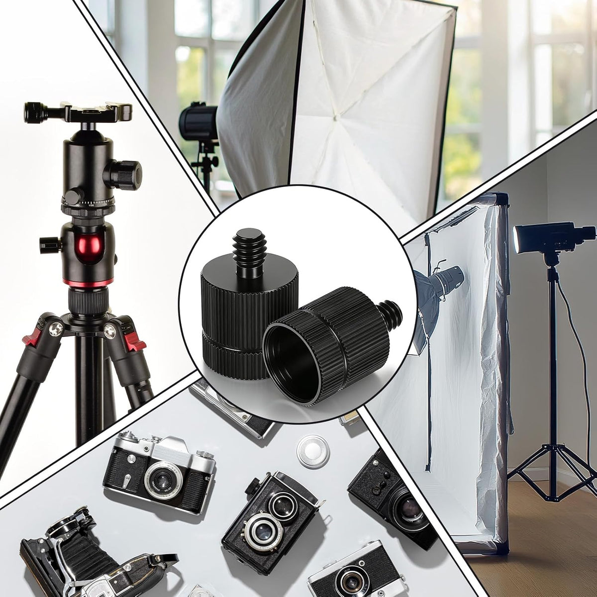 Xyembu 2PCS 5/8-11 1/4 Tripod Adapter Female to Male Laser Level Tripod Conversion Thread for Various Photography