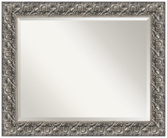 Amanti Art Silver Bathroom Mirror for Over Sink, 28x34 Silver Luxor Rectangle Vanity Mirror, Large Traditional Wood Frame, Hangs Horizonally and Vertically, Bathroom Wall Decor, Beveled Edge