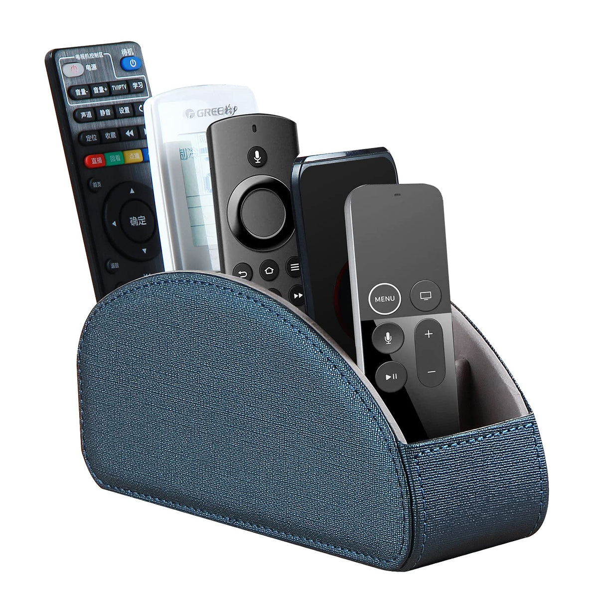 Remote Control Holder Leather TV Remote Caddy for Table, 5 Compartments Nightstand Organizer for Bedroom Accessories/Bedside Remotes/Media Controllers/Office Supplies, Decorations for Living Room