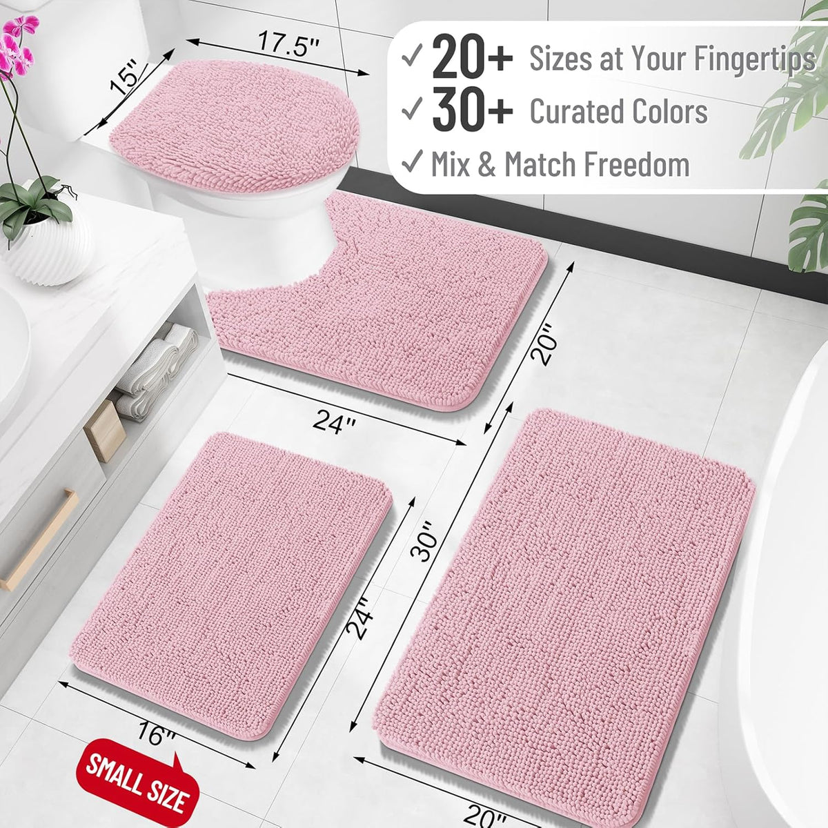 OLANLY Small Bathroom Rugs - Extra Soft Chenille Bath Mats | Quick-Dry, Machine Washable, Dusty Rose 24x16