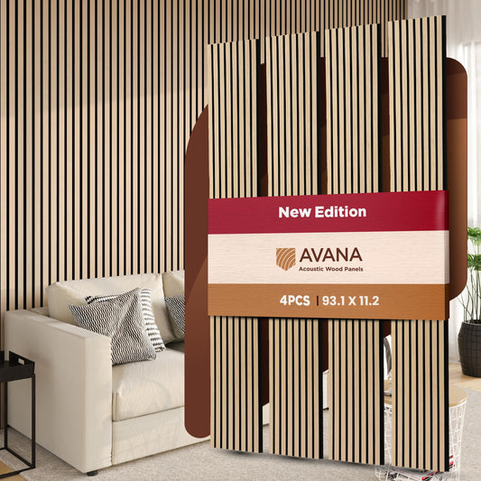 Avana Acoustic Wood Wall Panels – 93.2x11.25 Inch Panels – Fits 94x12 Layout – White Oak Acoustic Panels 4 PCs – Wall Panels for Interior Wall Decor for Homes, Offices – Design Wood Panels for Wall