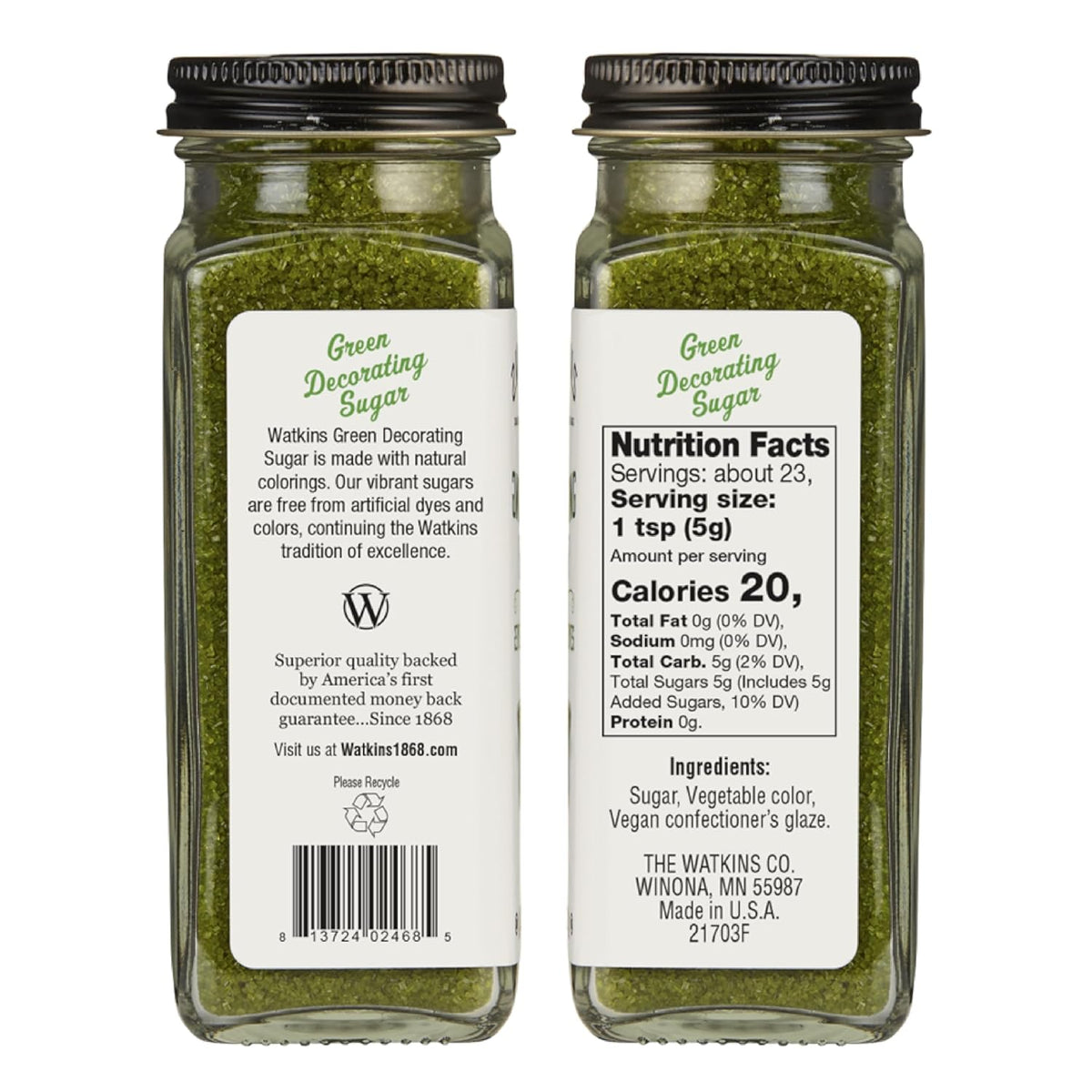 Watkins Green Decorating Sugar - Non-GMO, Kosher, No Artificial Dyes - 4.2 Ounce Pack