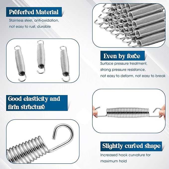 Tudomro Trampoline Springs 5.5 Inch Bulk Heavy Duty Stainless Steel Replacement Trampoline Springs with T-Hook Weather Resistant Metal Pulling Tool Accessories
