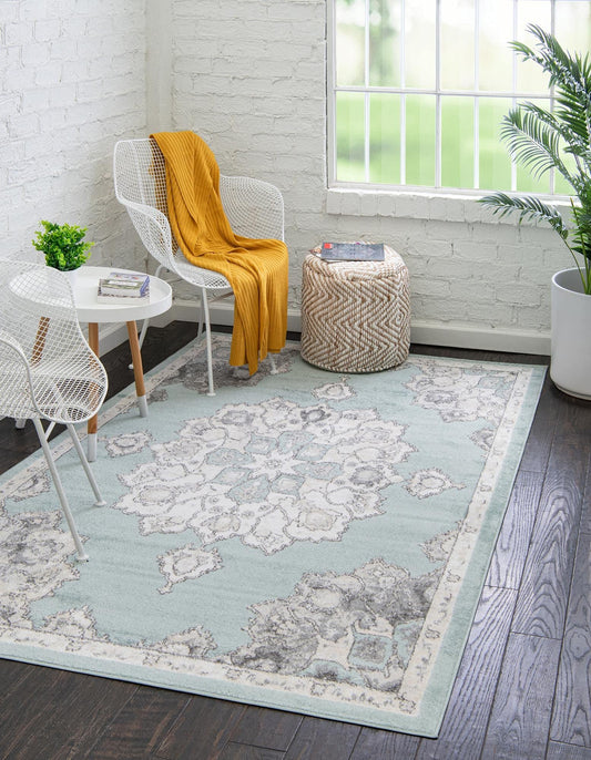 Unique Loom Parker Collection Area Rug - Kokulu (10' x 14' 1" Rectangle, Aqua/ Beige)