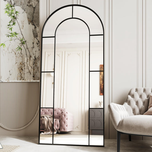 AUYHM 32"x71" Floor Mirror,Standing Mirror Full Length,Large Arched Mirrors,Window Pannel Mirrors(Black)