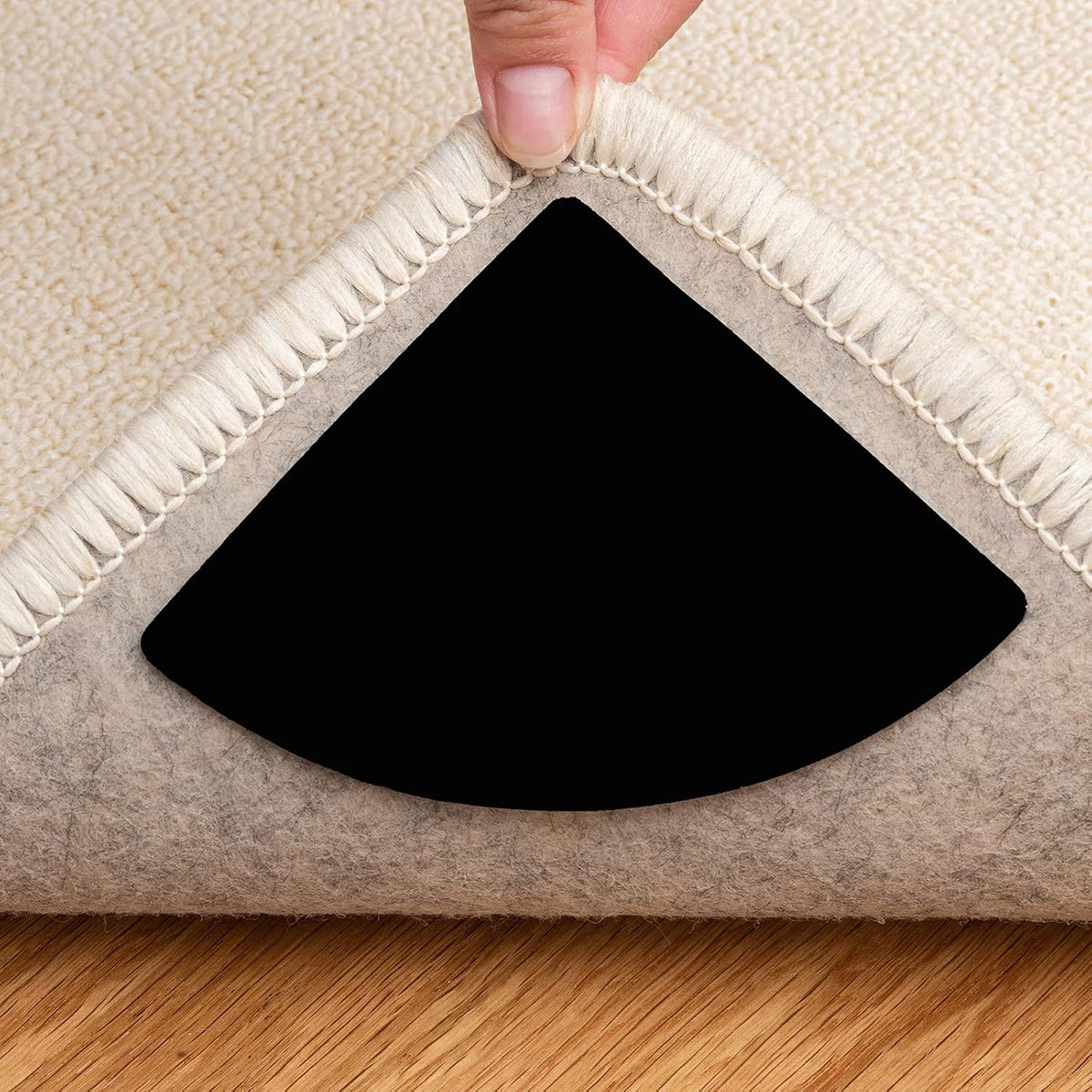 Skiennix Reusable Rug Pad Grippers - Washable Non-Slip Carpet Tape for Hardwood & Tile | 4 Pcs, Black